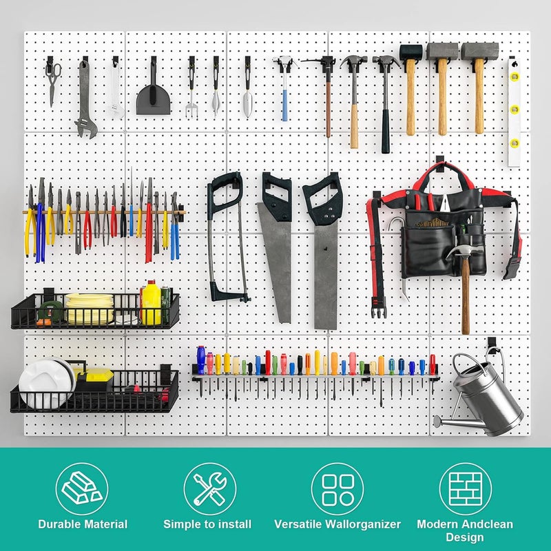 Hogurity Peg Board, 6 Pack Metal Pegboard Panels White Pegboards Wall Organizer with Bent Frame Large Heavy Duty Peg Board for Walls Home, Garage Tool Storage, Workbench, Craft Room, Kitchen - Image 5